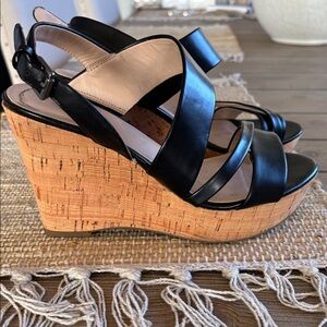Franco Sarto Black Strappy Wedge Sandal sz 7.5